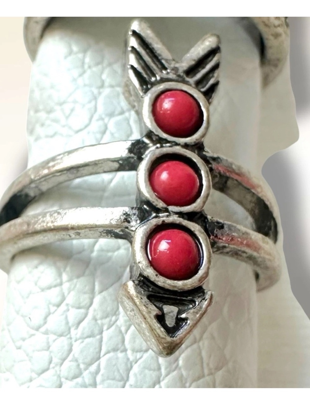 NEW, Free People Ring Set FP Silver Tone Red Stone Boho Stacking Womens Jewelry - Picture 2 of 7